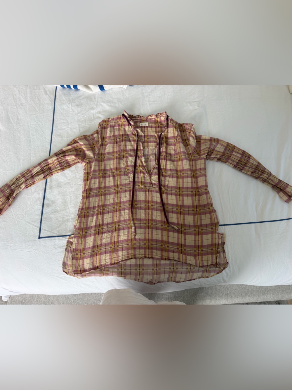 MAKSU Cotton Silk Plaid Ruffle Blouse Size M - Picture 2 of 7